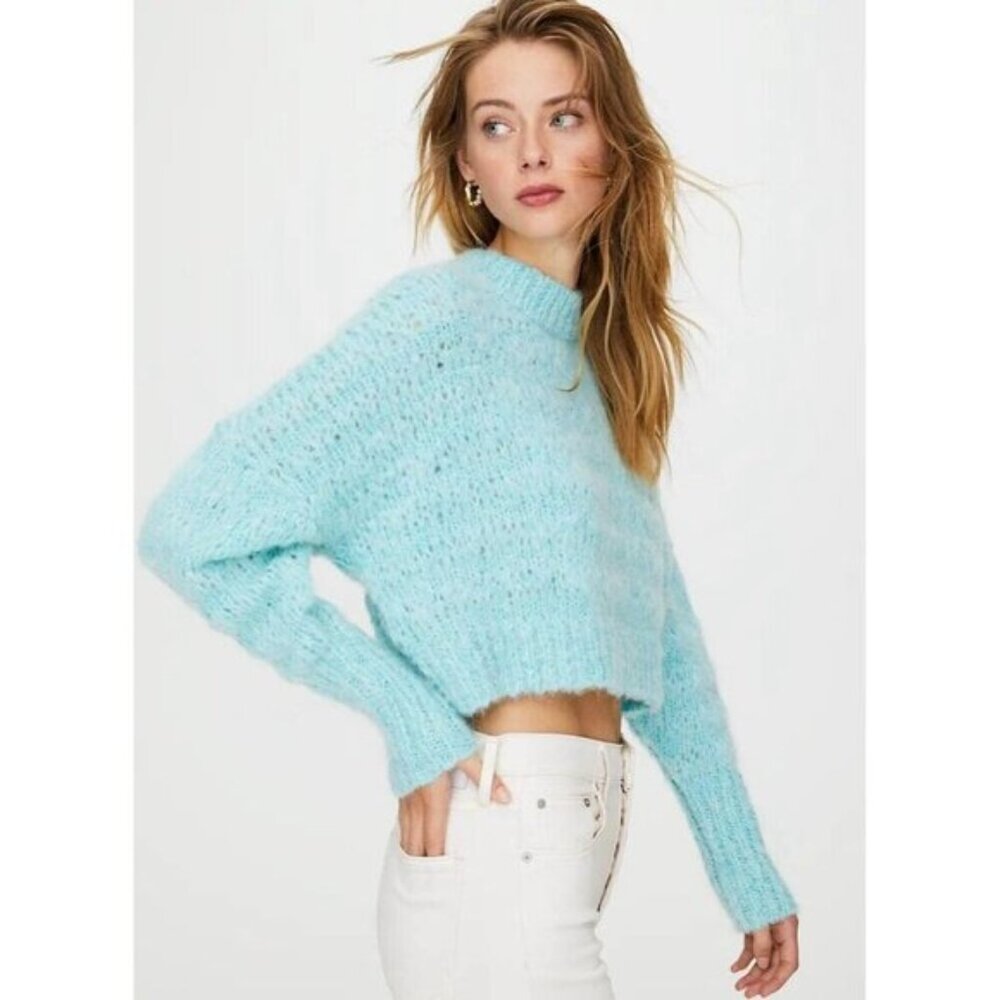 Aritzia Wilfred Lune Sweater Womens M Blue Alpaca Knit Cropped Contemporary